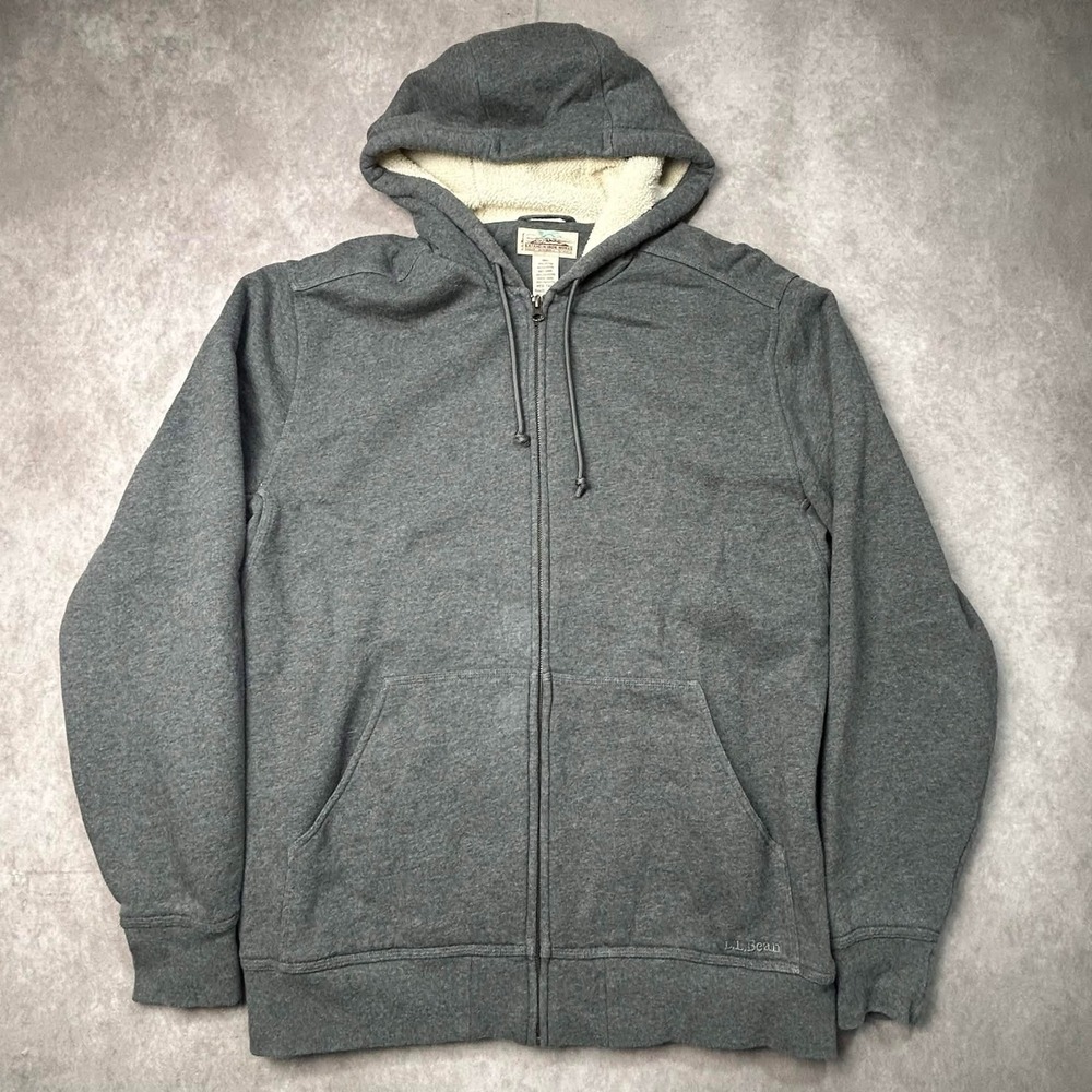 LL Bean Katahdin Iron Works Mens Medium Tall Sherpa Hooded Full Zip Hoodie Gray